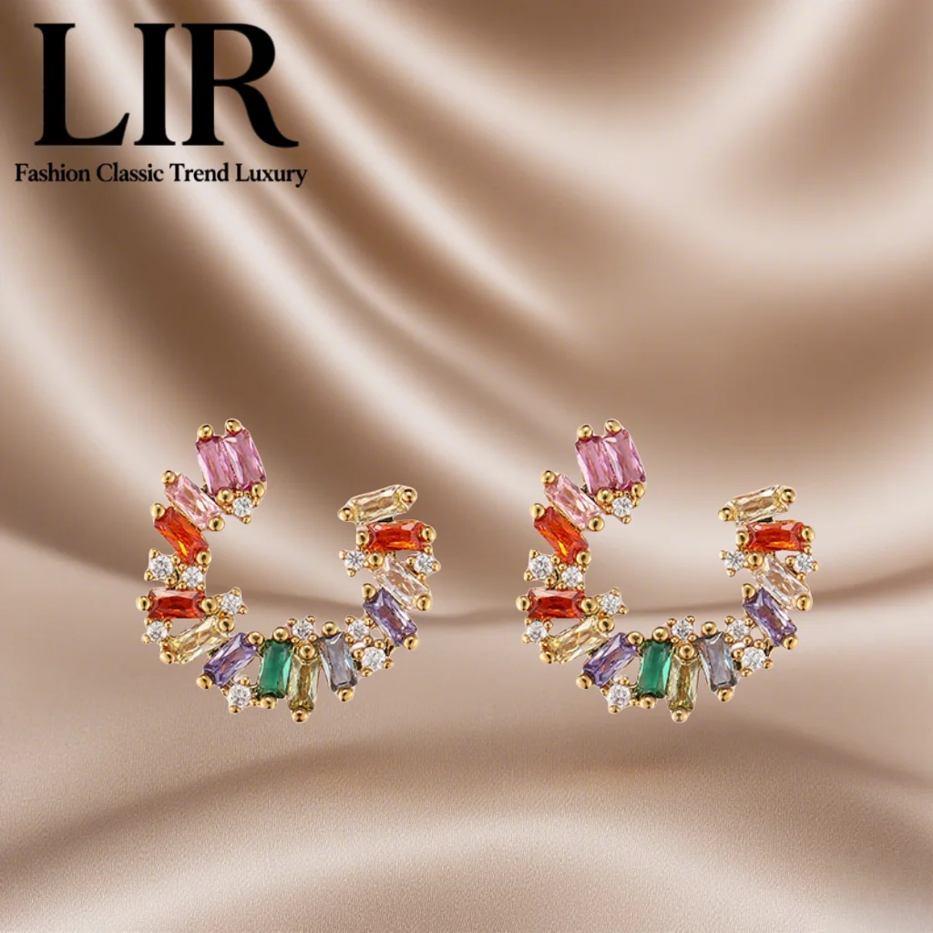 

LIR Романтические цветочные серьги C-образной формы: инкрустированные цирконом, сверкающие, милая девушка, модные женские украшения