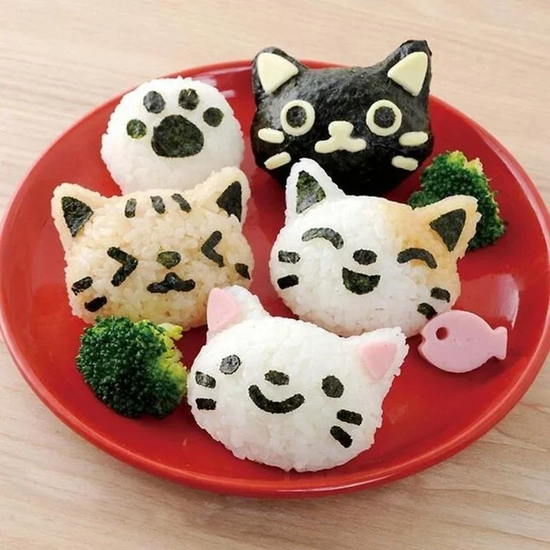 Cat and Rabbit Rice Ball Mold Set Childrens Cartoon Lunch Box DIY Creative Japanese Rice Sushi Tools Cake Mold Silicone Mold