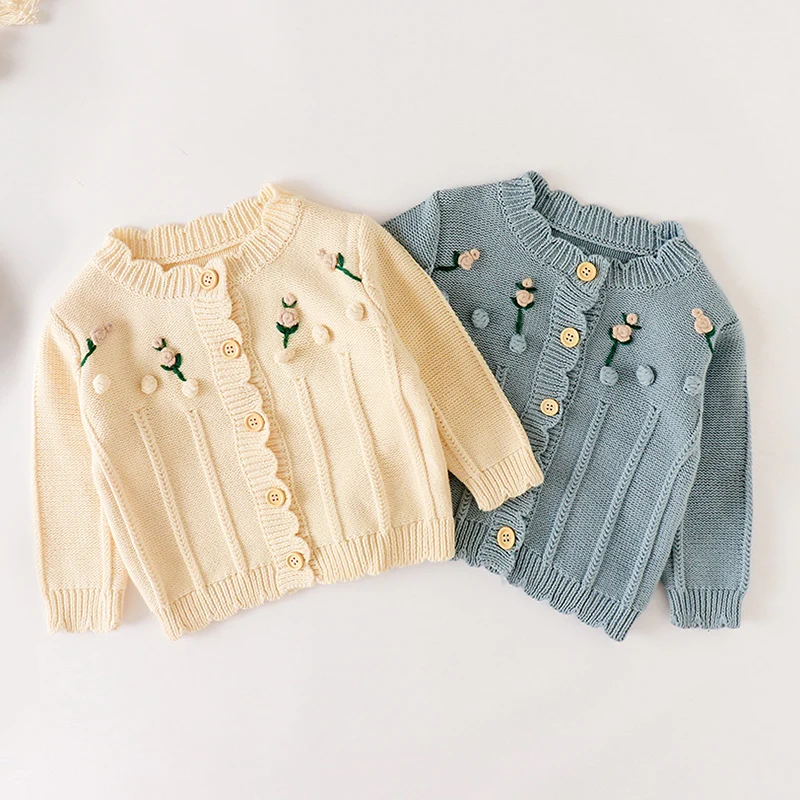 Autumn Winter Toddler Baby Girls Knitted Clothes Set Long Sleeved Knitted Cardigan+Jumpsuit Children Knitted Clothing Suit