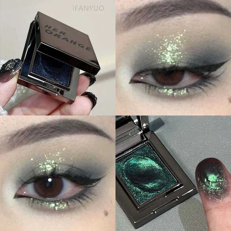 Metallischer Glitzer-Lidschatten-Creme Chamäleon Funkelnder Highlighter Aufhellendes Make-up Rauchblau Perlglanz-Lidschatten-Palette – Detail 1