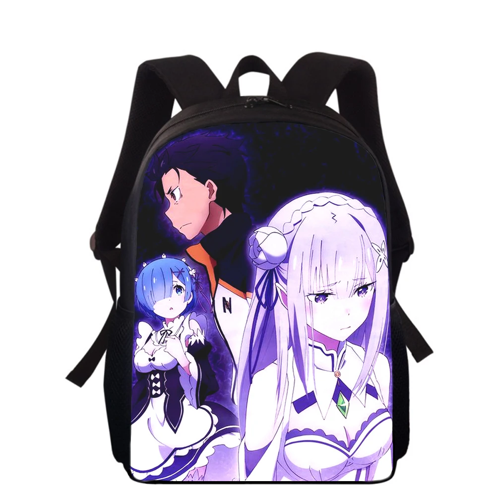 Zero rem zero rem anime mochila para menino e menina, mochila escolar com impressão 3d, mochila escolar para alunos do ensino primário, 16 polegadas