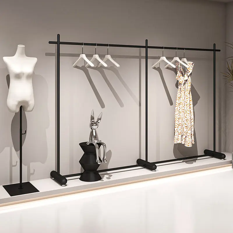 

Напольная вешалка для одежды из кованого железа, черная, для магазина одежды, стойка для демонстрации одежды