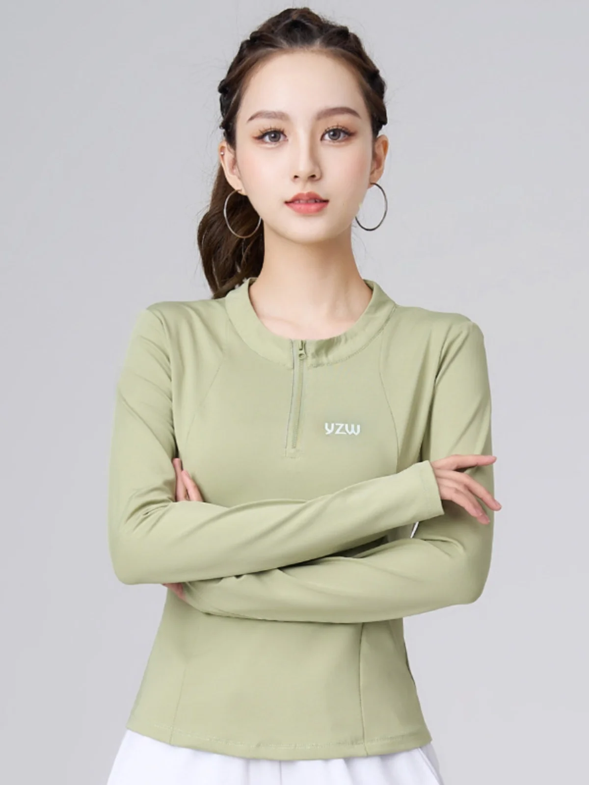 Qui Dry f Zip ort Sve Fitn Yoga-Kleidung für Damen, schlankmachend, Laufen, Square Dance, Sportbekleidung, Milchseide, reine Farbe