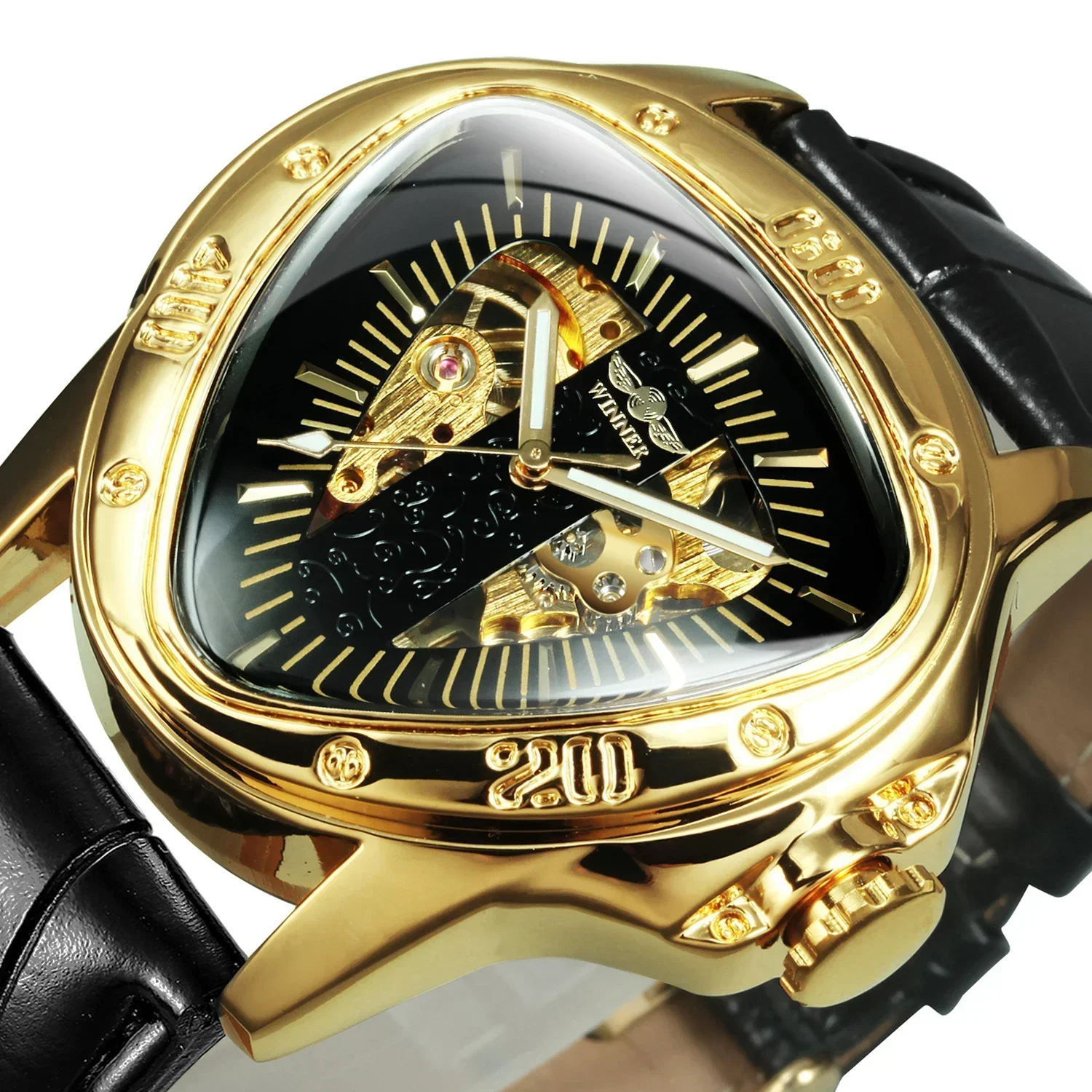 

Clean 3135 Movement Men Watch Automatic Mechanical Stainless Steel WINNER Military Triangle Skeleton Mechanical Watches For Men