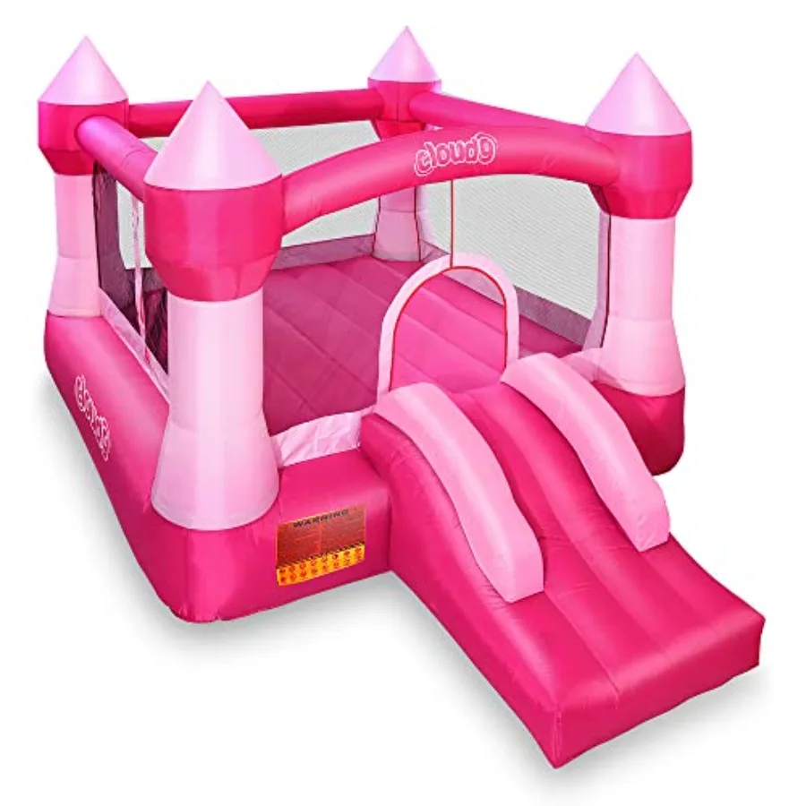 حارس Pink Castle القابل للنفخ لـ Cloud 9 Princess Bounce House مع أوتاد ورقع إصلاح لا يتطلب منفاخ