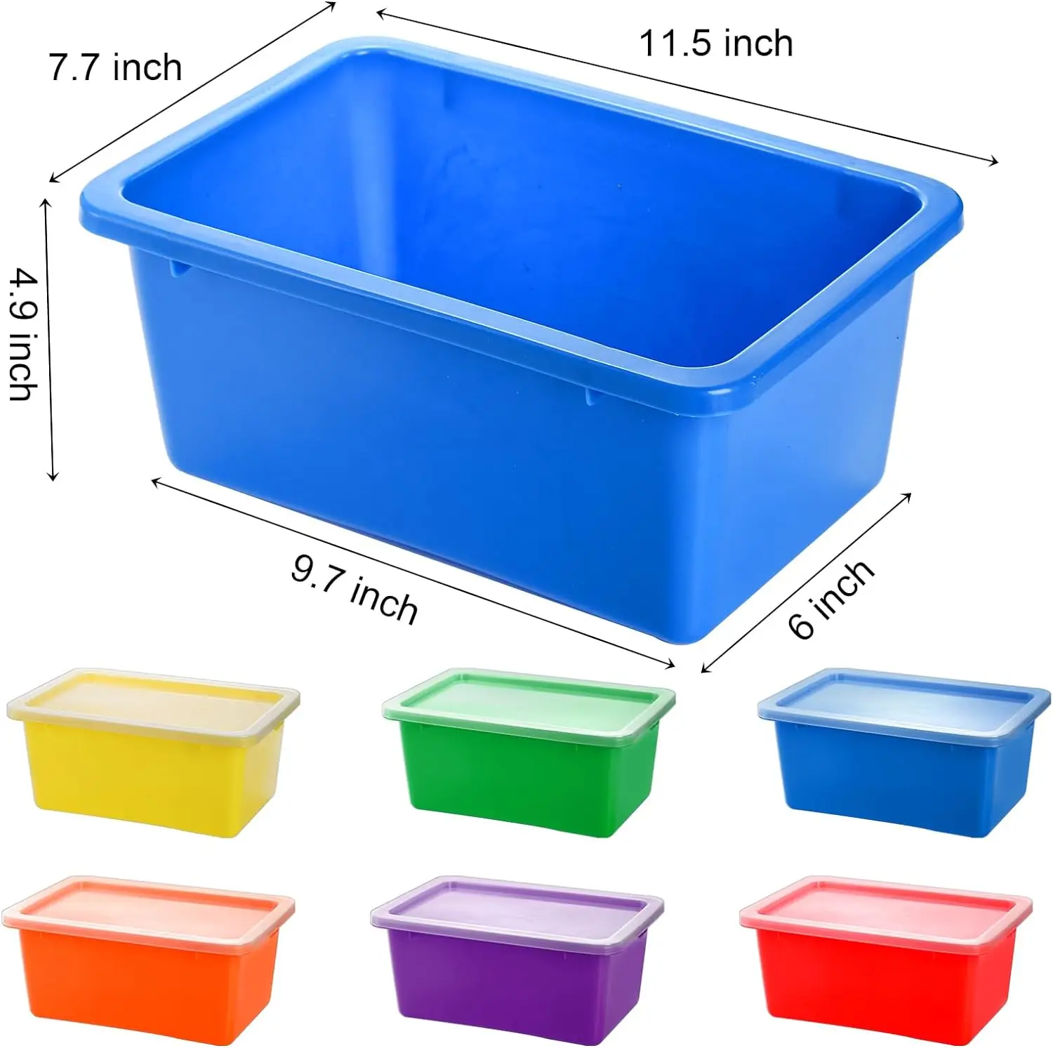 6 Colored Plastic Storage Bins, Small Cubby Bins with Lids, Toy Storage Containers, Stackable Organizer Cubby for Classroom Home