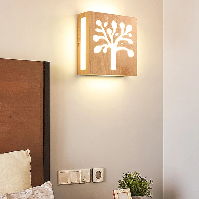 

12W LED Square Solid Wood Wall sconce Japanese bedside lamp Acrylic LED Wall Lamp Living Room Aisle home decor Lighting Fixture