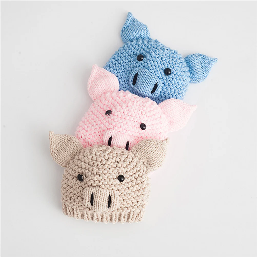 

1Pcs Newborn Hat Adorable Pig Design Baby Photography Props Cozy Infant Knitted Crochet Accessory
