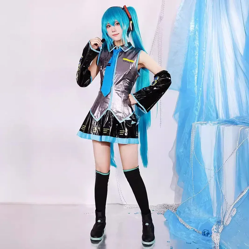 Miku Cosplay Costume para Homens e Mulheres, Conjunto Completo, Peruca, Sapatos, Headwear, Adereços, Halloween Party Outfit, Novo, XS-3XL