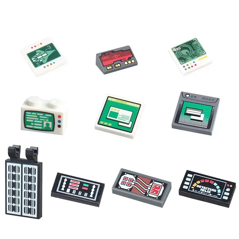 Stadt Druck Figuren Zubehör Bausteine Computer Control Center Audio Radar Tastatur Handy Modell Mini Ziegel Spielzeug