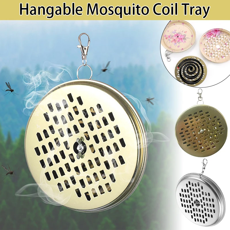 1Pcs Hanging Mosquito Coil Holder Portable Metal Spirals Incense Holder Anti-Fire Insect Repellent Key Ring Tray Fishing Camping