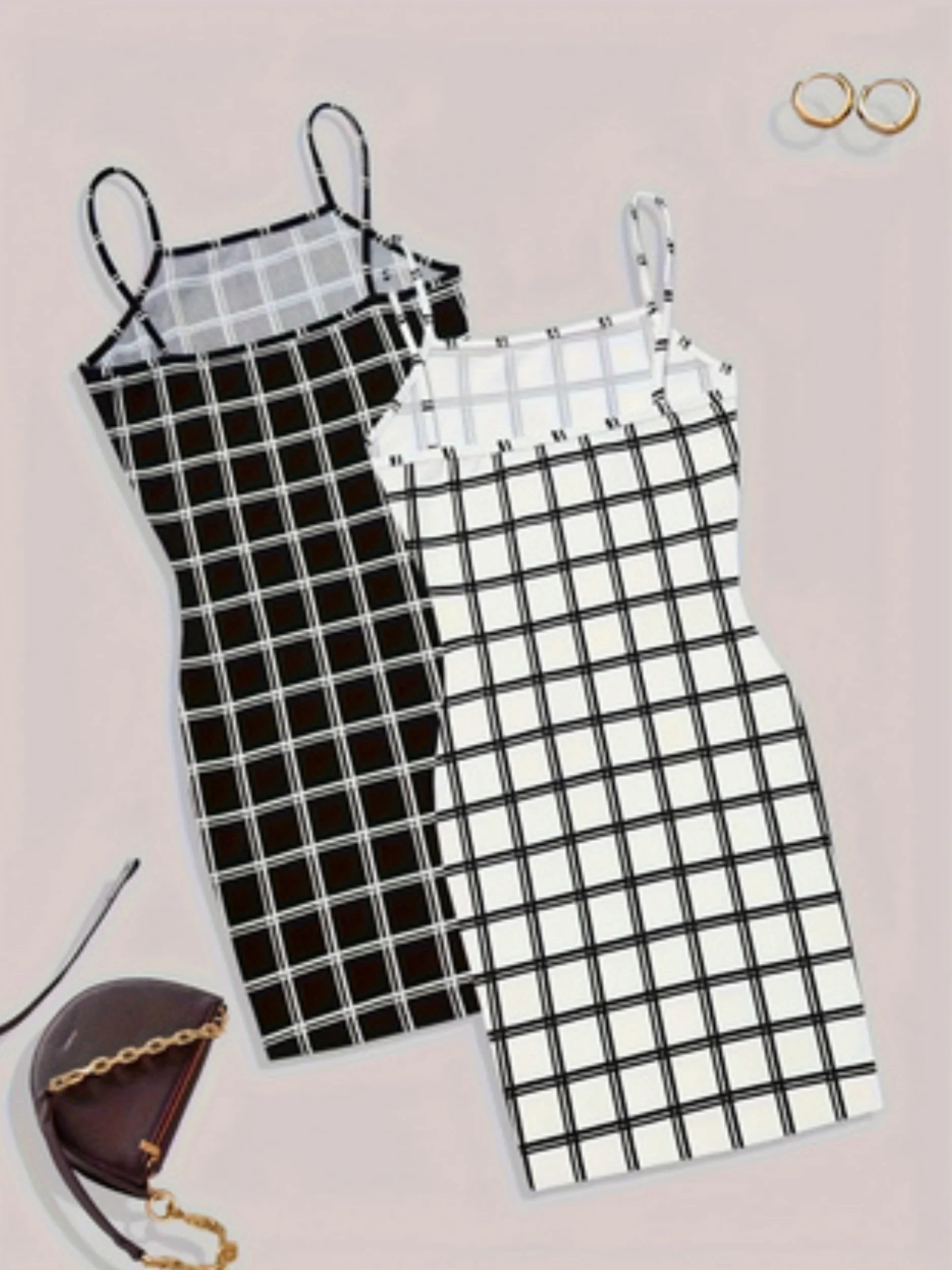 Fashion women's checked dress set of two pieces