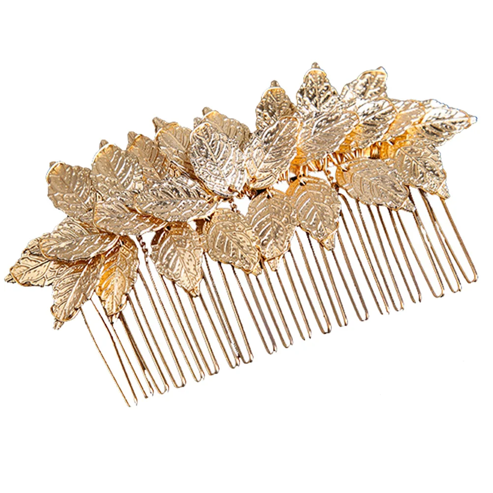 Golden Alloy Leaf Hair Comb Decorative Wedding Headpiece Bridal Hair Accessories Women Prom Party Festival Hairpiece