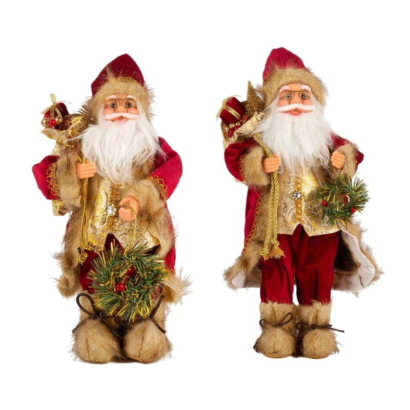 2024 New Traditional Santa Figurine with Gift Bag Ornament Dolls to Christmas Celebration