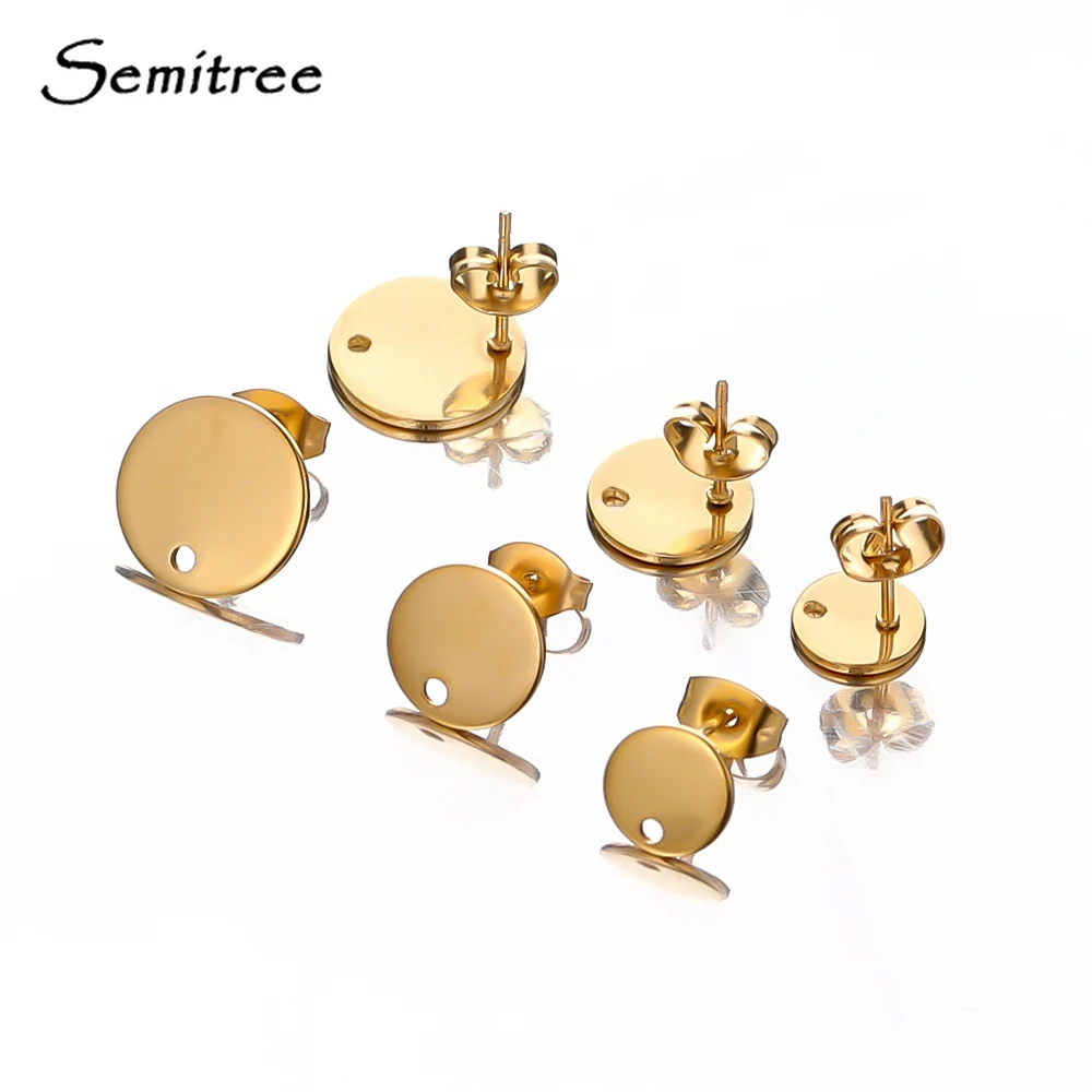 10pcs Gold Color Stainless Steel Round Flat Stud Earring Circle DIY Jewelry Making Earrings Findings Dangle Charms Accessories