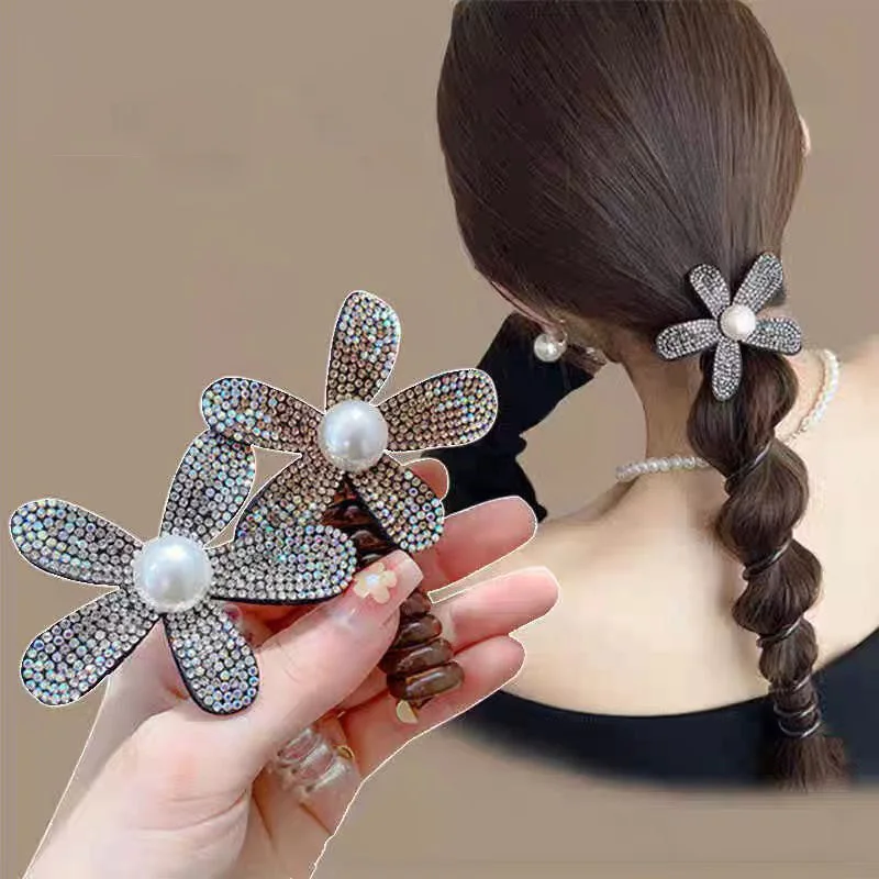 1PCS New Lovely Sparkling Flowers Elastic Spiral Hair Rope Head Rope Ponytail Hair Ring Rubber Band Headdress For Kids