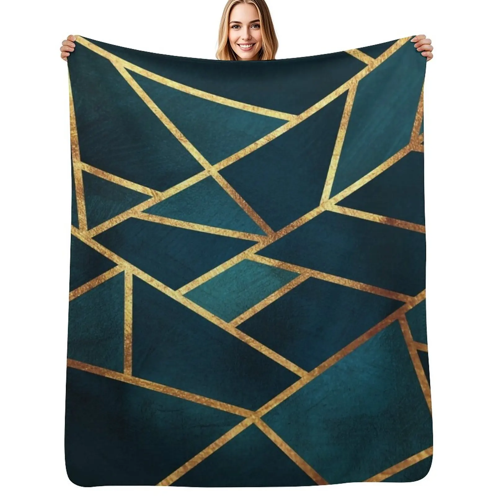 

Midnight Green Gold Stone Geometric Throw Blanket Soft Breathable Blanket for Night Sleeping
