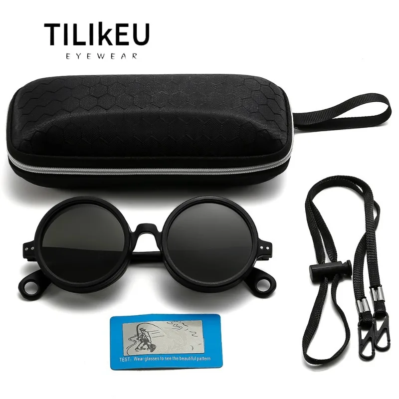 

Vintage Round Glasses TR90 Polarized Adjustable Sunglasses Outdoor Fishing Filter Sunglasses UV400 Unisex with Box and Lanyard