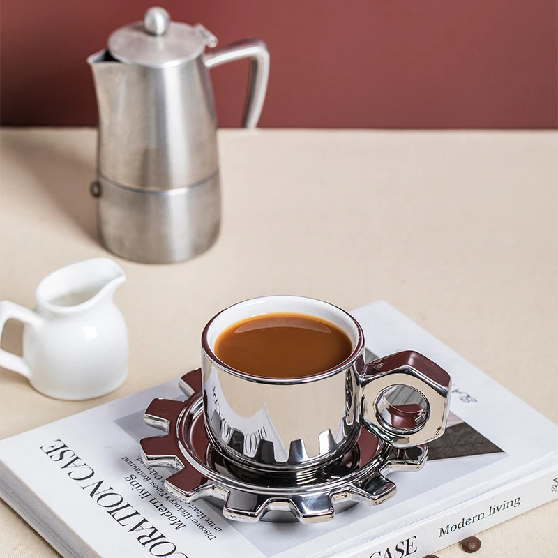 

Coffee Cup and Saucer Set, Creative Personalized Gear, Breakfast Drinkware for Home Afternoon Tea Juice Mug Container as Gift
