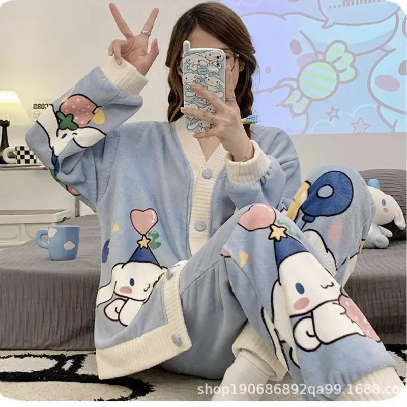 

Kuromi осенне-зимняя пижама из кораллового флиса, милая домашняя одежда с героями мультфильмов для девочек, одежда для сна с корицей My Melody, ночная рубашка