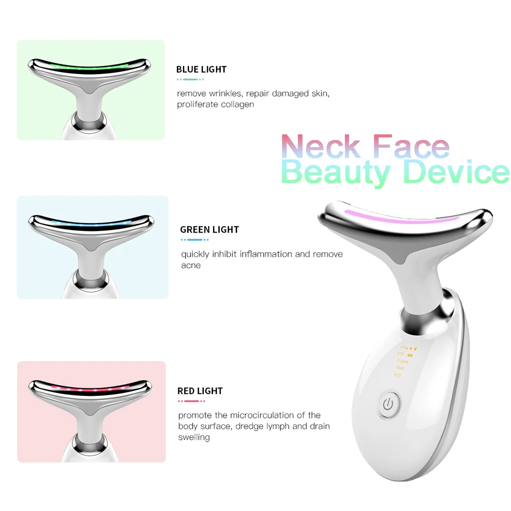 LED Photon Heating Therapy Anti-Wrinkle Neck Massager Remove Double Chin Device Skin Lifting Tighten Massager