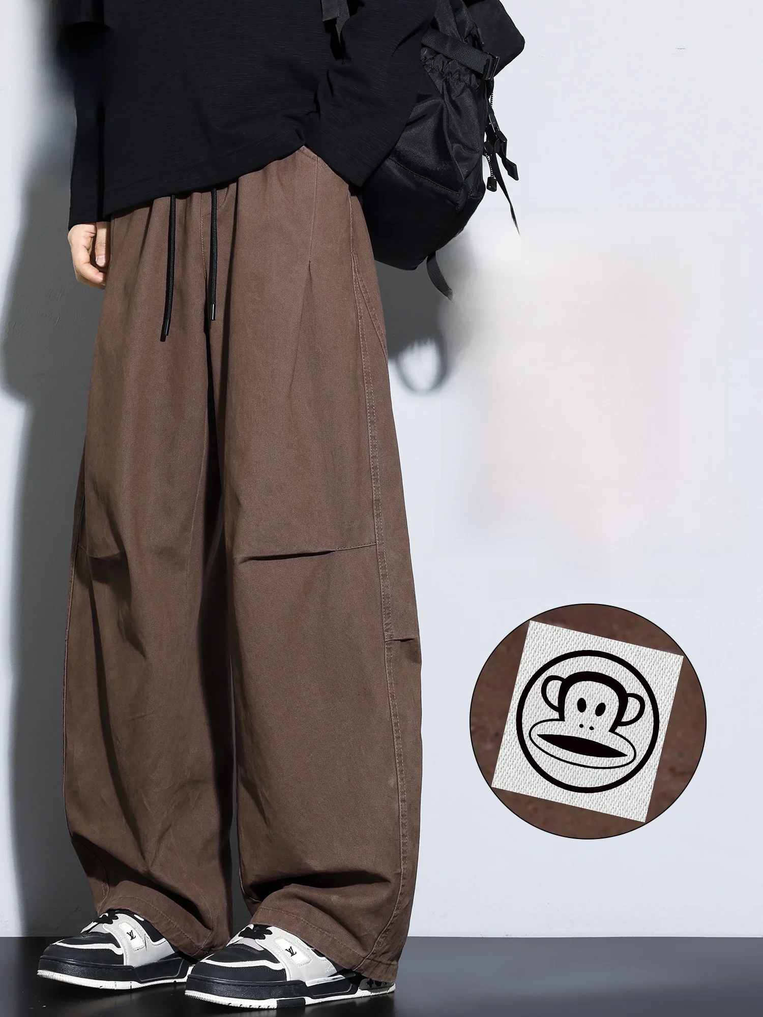 

Мужские свободные брюки Paul Frank с широкими штанинами, повседневные, из хлопка, прямого кроя, летние, новые, в американском стиле, для отдыха