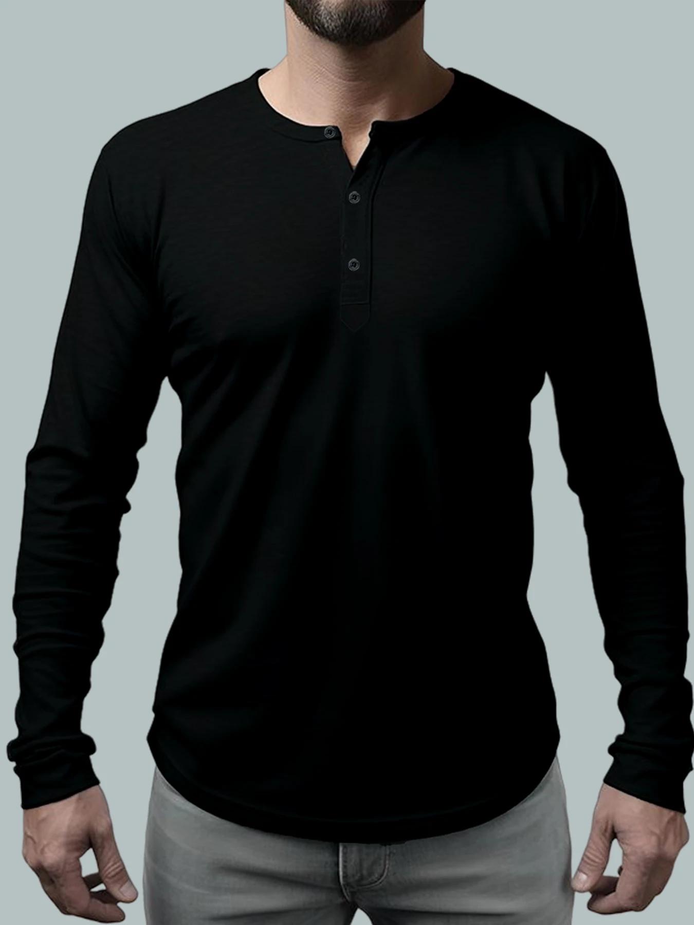 New bodybuilding long sleeve Henley T-shirt sports stretch casual base shirt