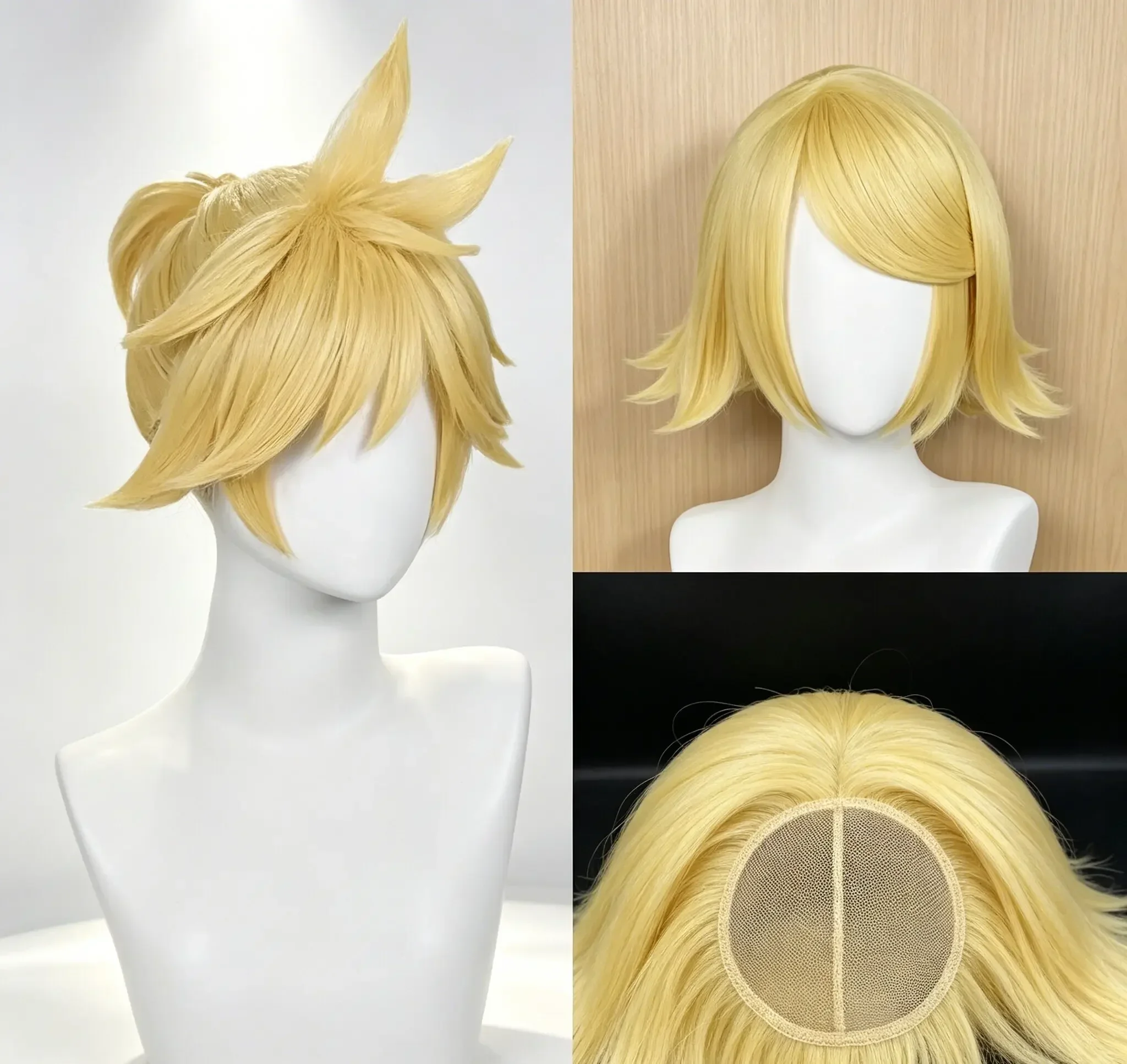 Picture 3: 2026 New High Quality Rin Len Cosplay Wig Short Light Golden Women Man Heat Resistant Synthetic Hair Anime Wigs + Hairnet