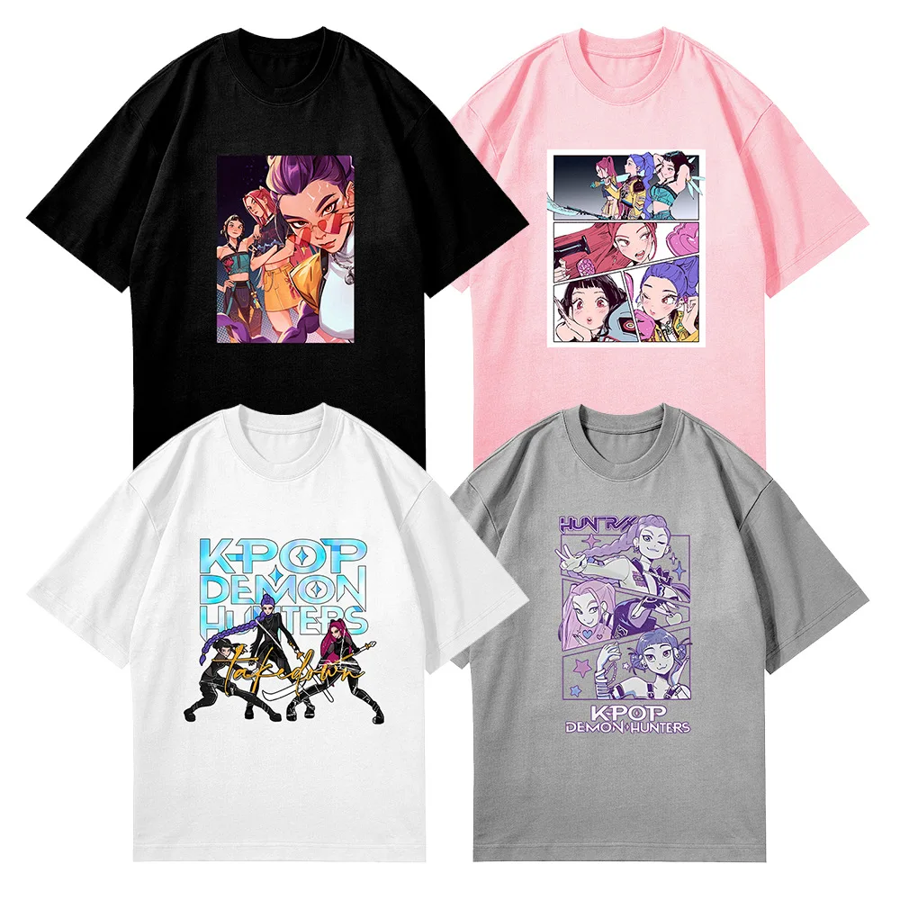 

K-Pop Huntr/x костюмы Demon Hunters Rumi Mira Zoey футболка с принтом для мальчиков и девочек летние топы с короткими рукавами футболка с круглым вырезом