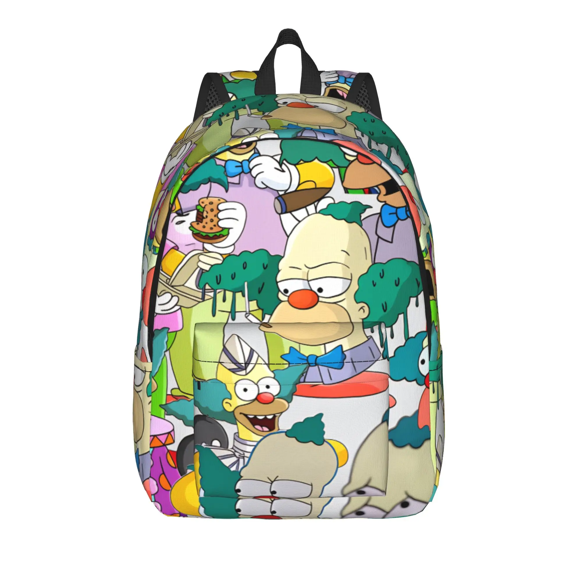S-Simpsons Funny Clown Print Pattern Backpack  Boy Girl Polyester Hiking Backpacks Large Modern High School Bags Rucksack