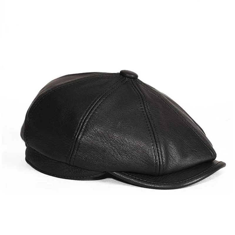 Retro Man Genuine Suede Leather Duckbill Boina Thin Berets Hats For Men/Women Leisure Black/Brown 55-61cm Fitted Duckbill Bonnet