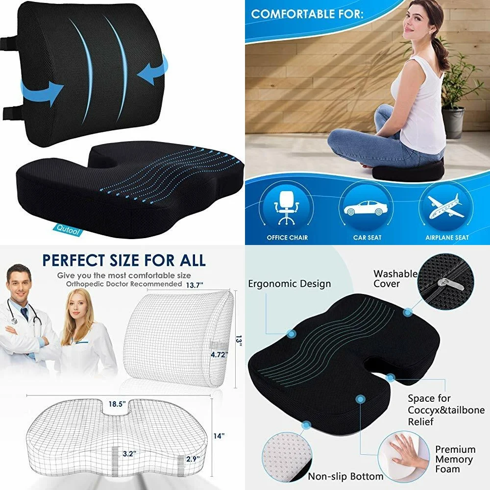 

Memory Foam Seat Cushion Lumbar Support Pillow for Office Chair Car Wheelchair Comfort Relief Back Pain Support Long Sitting