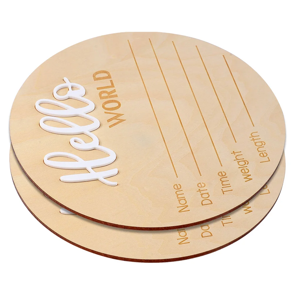 

2 pcs Baby Name Sign Wooden Newborn Birth Announcement Round Photo Prop nament Safe Sturdy Baby Footprint H print Keepsake