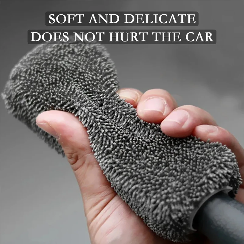 Car Wheel Wash Brush Portable Microfiber Tire Rim with Plastic Handle Auto Trunk Motorcycle Detailing Cleaning Accessories Tool