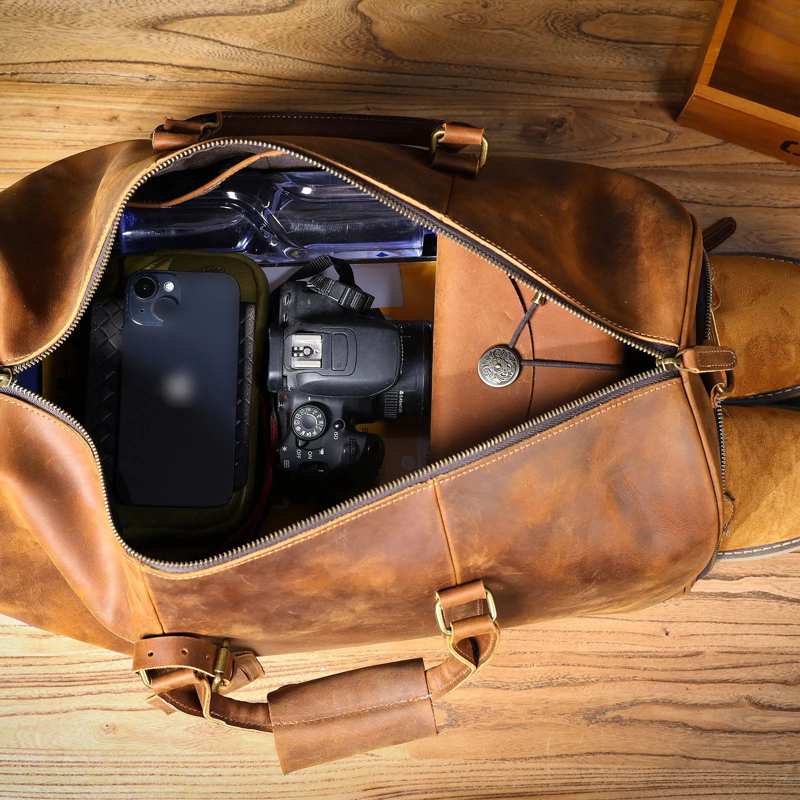 S.WORKER Vintage Vollnarbenleder Herren-Reisetasche Handgefertigte Weekender-Reisetasche – Detail 23