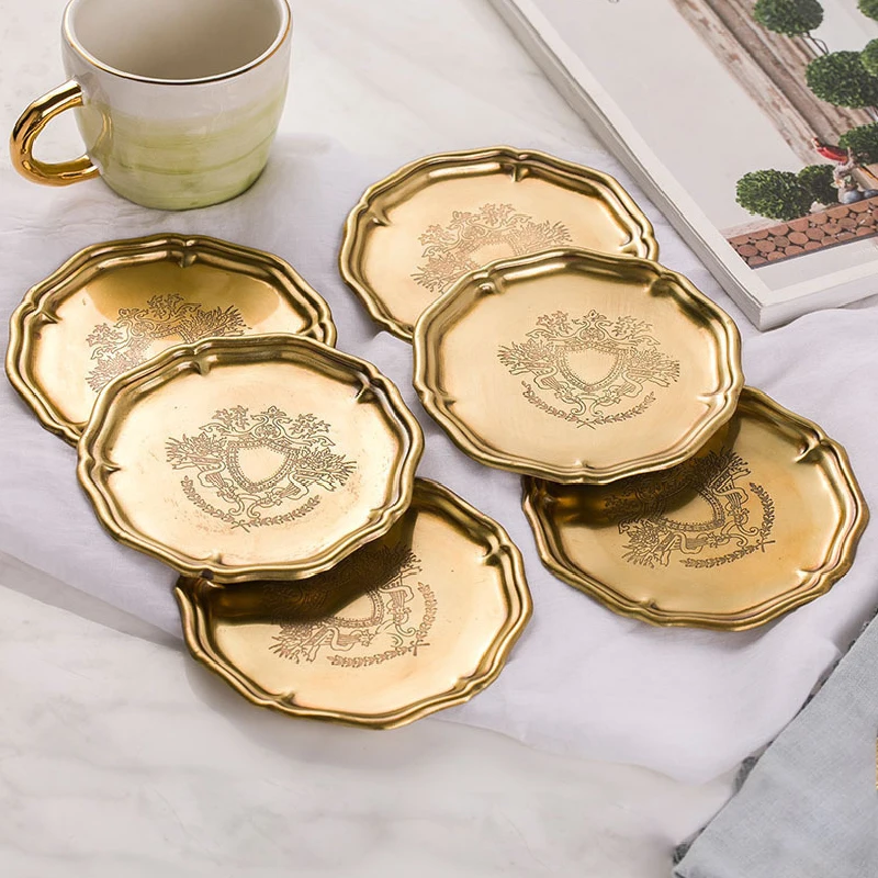 

Coaster Tray Brass Handmade Storage Dish French Living Room Table Insulation Mat