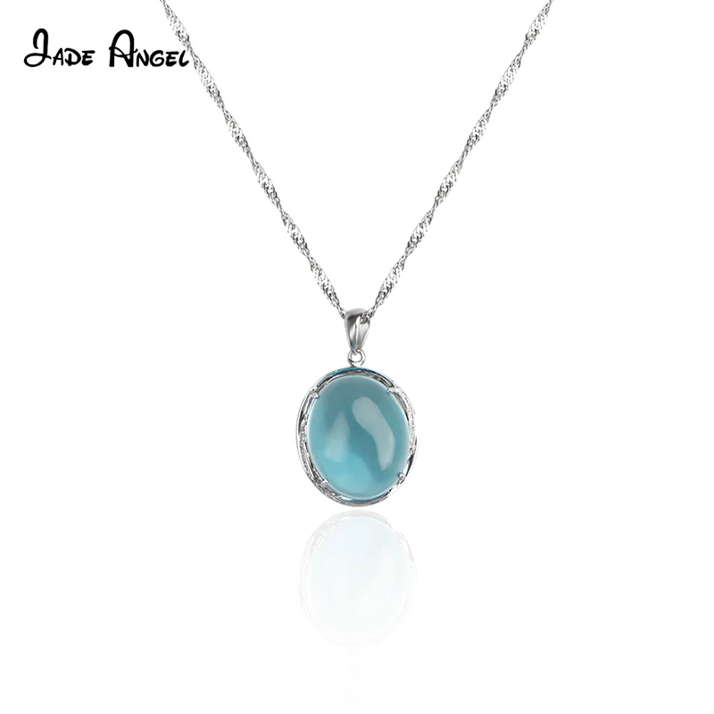 

Silver Necklace 925 Oval Blue Zircon Stone Necklace for Women Girl Aesthetic Pendants Jewerly Accesories for Festival Party