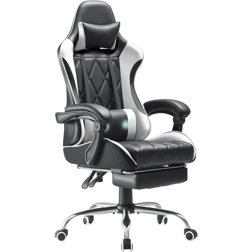 

Gaming Chair with Footrest and Massage Lumbar Support, Ergonomic High Back Chair with Swivel Seat and Headrest Computer Chair