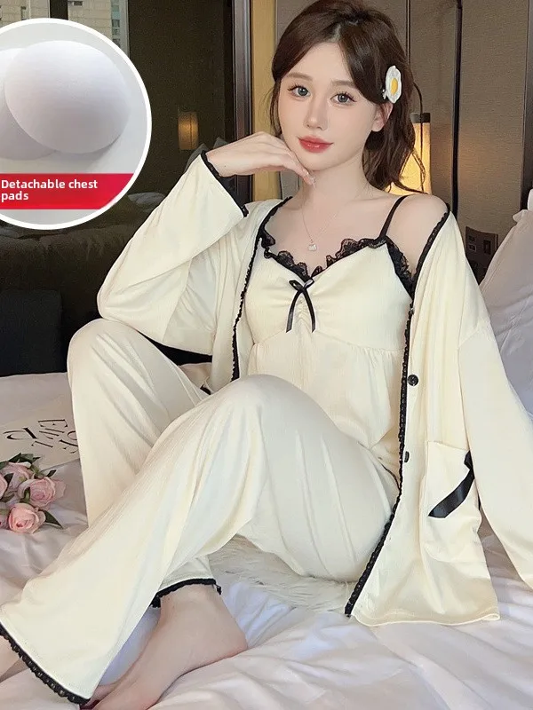 Pure Cotton Sleepwear Set Women's Summer 2026 New Style with Chest Pad plus Size 200 Pounds Spring Autumn Sexy Strap Set