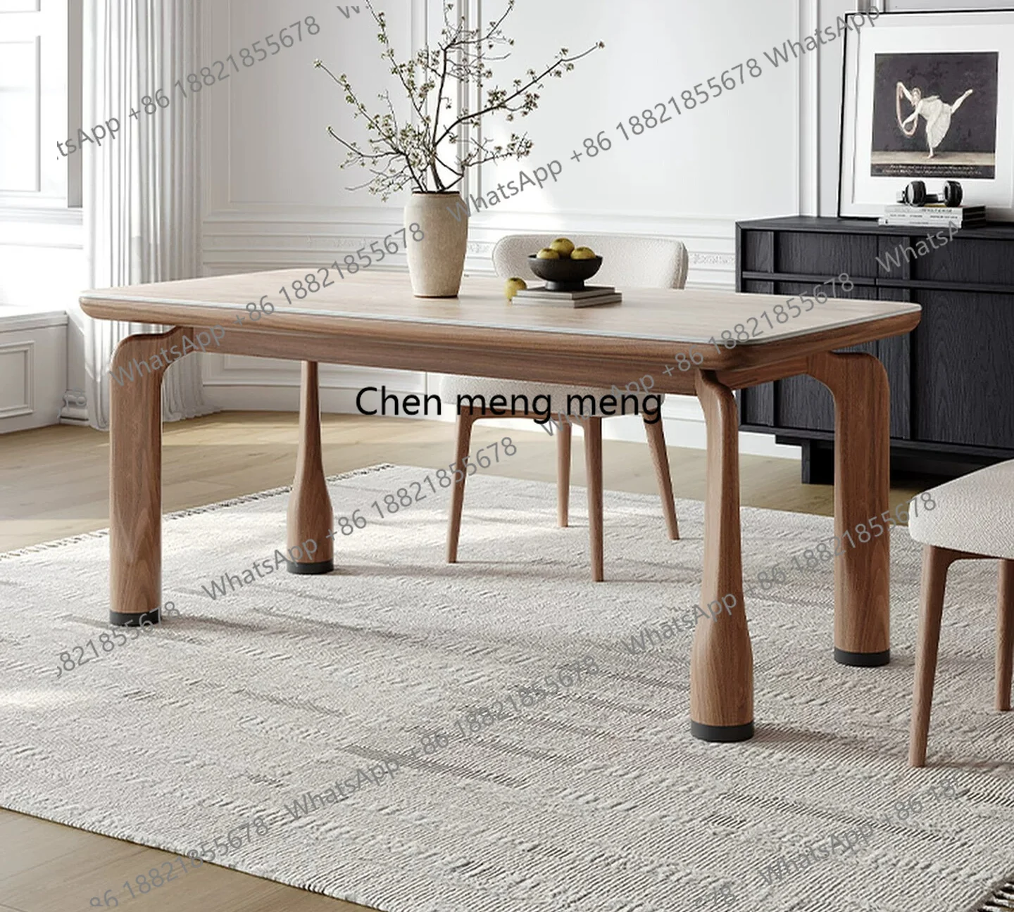 Solid wood rock slab dining table Household medieval walnut dining table Elephant leg dining table