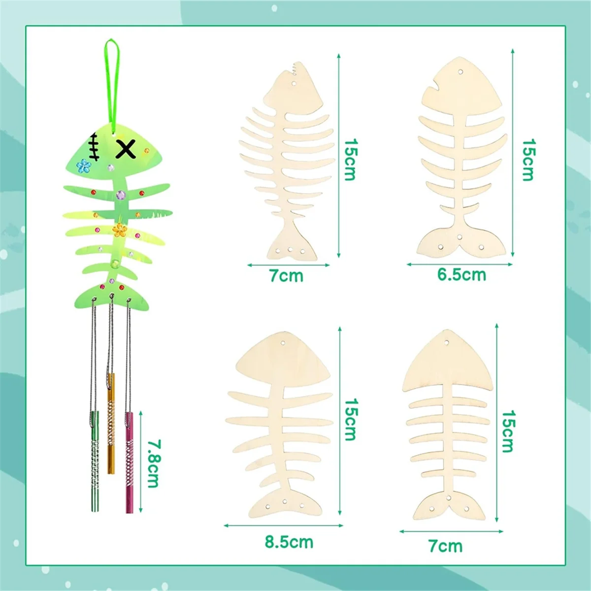 12 Pack Wind Chime Kit Spring Craft for Kids Wooden Arts and Crafts for Girls Boys Make Your Own Fish Wind Chime