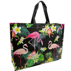 Reusable Tote Shopping Bags Flamingo Flower Print Non-woven Foldable Eco Handbag Large Travel Storage Organizer Shopper Bags