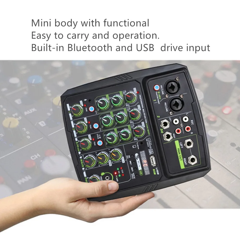 

Portable 4 Channels Audio Mixer With USB for Micofone Home Karaoke Speaker DJ KTV Party Stage Church Show BT PA System Sounpad