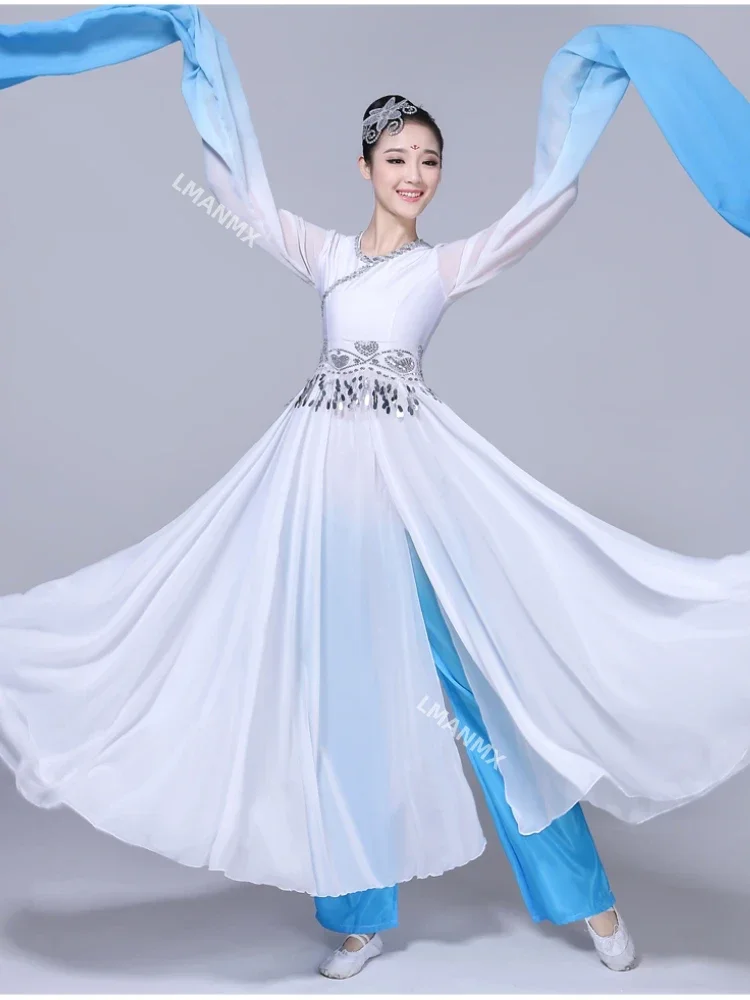 Chinese Folk Dance Modern Classical Dance Costumes Water Sleeve Yangko Clothing Ancient Traditional Oriental Hanfu Yangko Dress