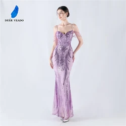 DEERVEADO 10 Colors Luxury Beading Evening Dress for Woman Mermaid Strap Sequins Formal Dress for Special Occasion Party Dresses