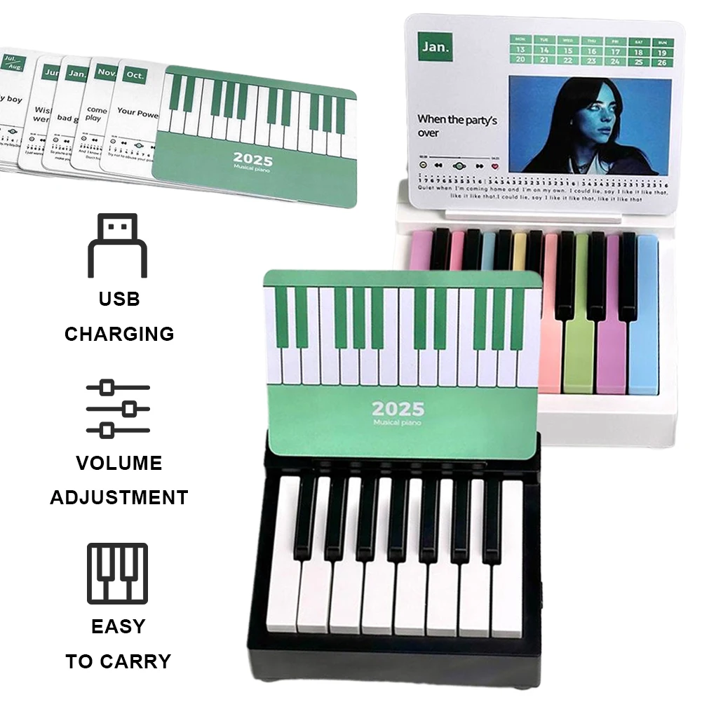 Piano Calendar 2025 Music Sheets Toy with 27 Music Calendar Cards 15 Keys Piano Calendar Mini Piano Calendar Gifts for Fans