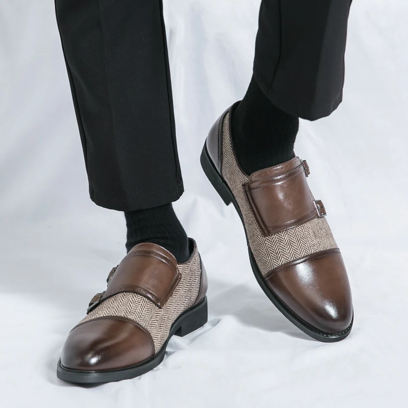 

Summer Double Breasted Men Business Formal Shoes Spliced Color Blocked Breathable Casual Punk Wedding Fashion Shoes