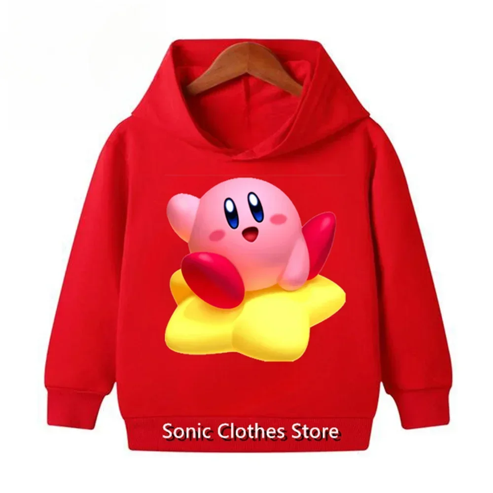 Kawaii Kirby Anime Hoodie for Girls Boys Thick Long Sleeve Clothing Autumn Cartoon Figure Hoodies with Hat Sweatshirt Children