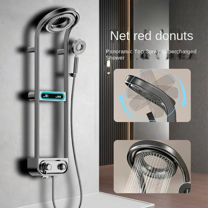 Large Top-Spray Constant Temperature Digital Display Shower Set Gun Gray Storage Led Supercharged Copper Shower