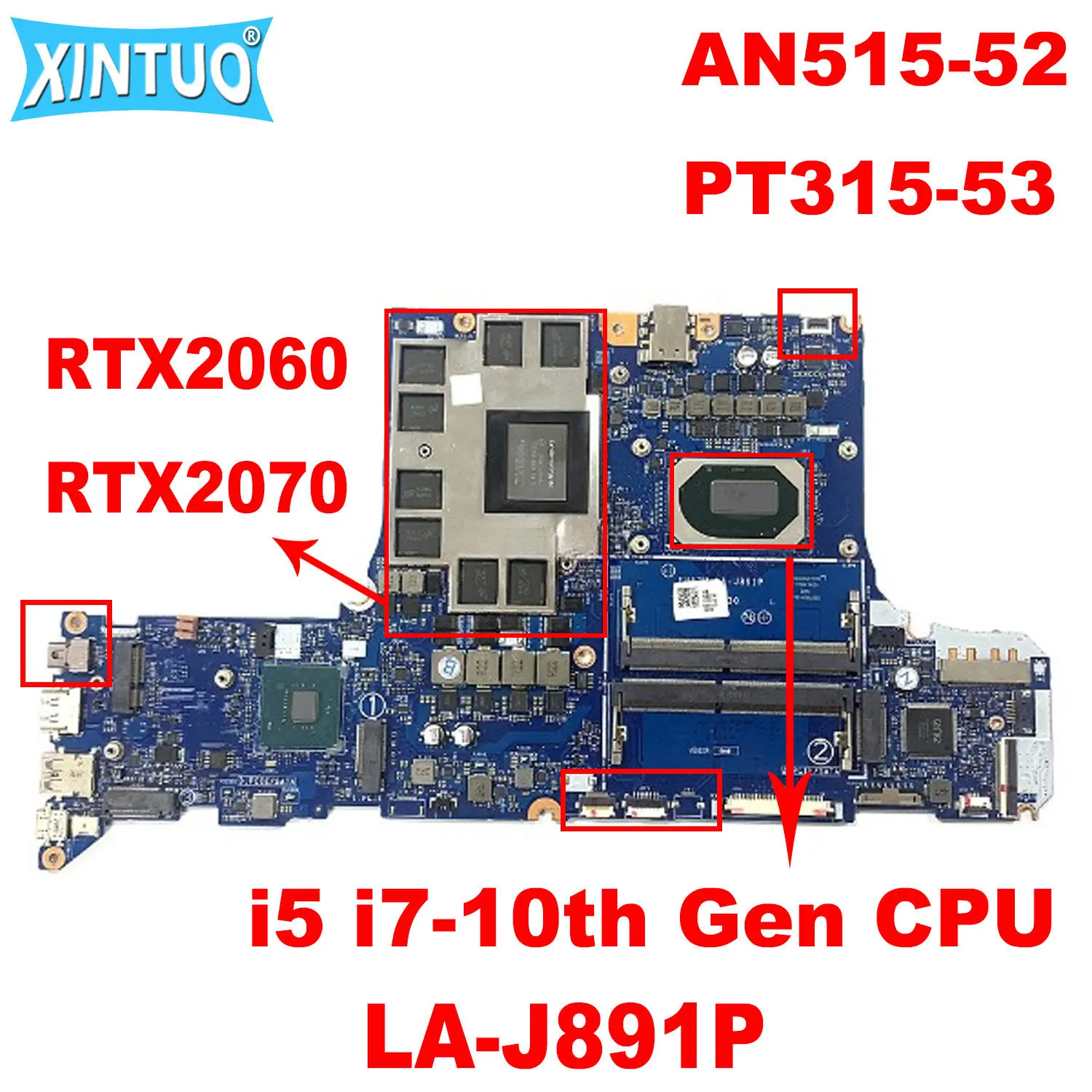 

FH52M LA-J891P motherboard for Acer Nitro 5 AN515-52 PT315-53 laptop motherboard with i5 i7-10th Gen CPU RTX2060/2070 DDR4 test